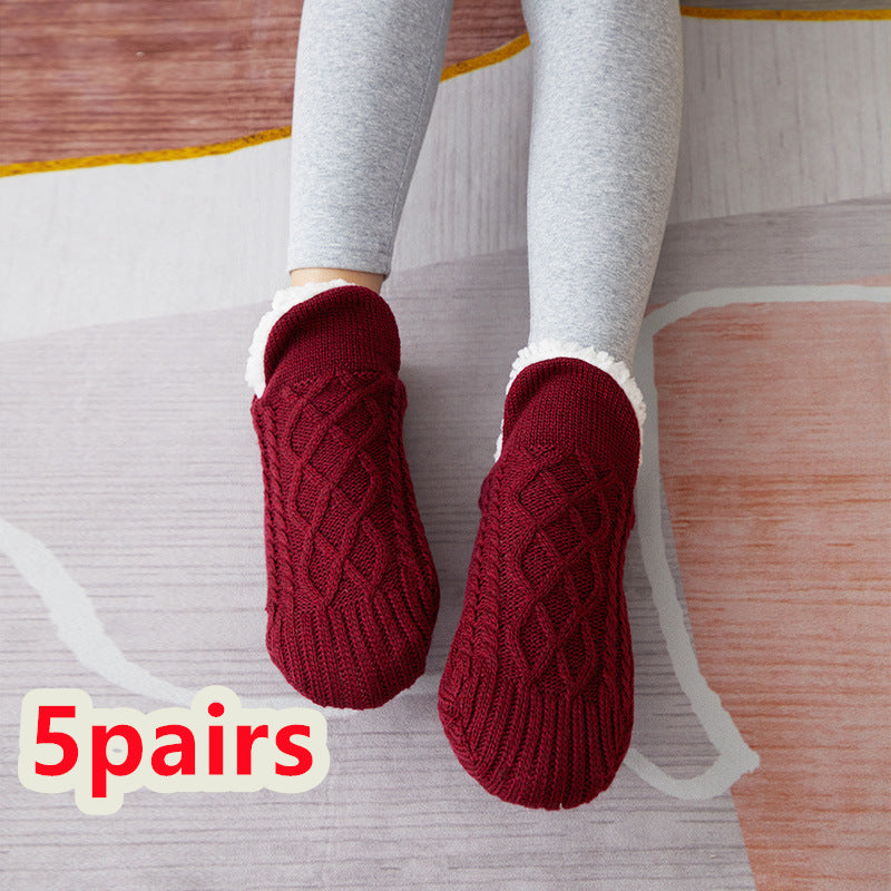Winter Woolen Socks - Thick Indoor Slipper Socks With Non Slip Grip
