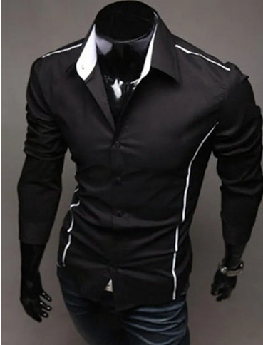 Cotton Slim Men Shirt | Long Sleeve Casual Shirt | High Quality Black White Gray
