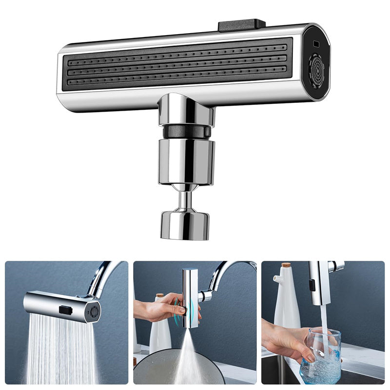 Modern chrome filter tap attachment with multiple water flow modes for kitchen sink