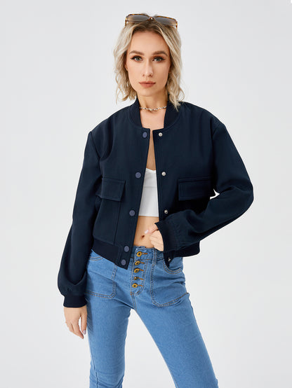 Lightweight Bomber Jacket | Cropped Casual Varsity Jacket With Pockets