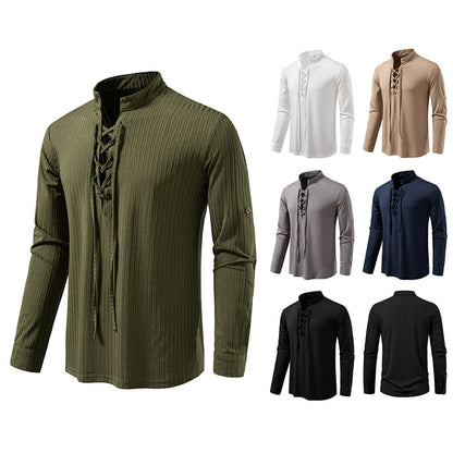 Men's Long Sleeve T-Shirt - Casual Drawstring Pullover Slim Fit Tee for Large Size