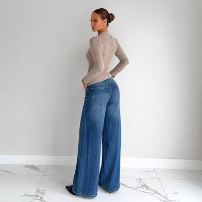 Soft Asymmetric Draped Hollow-out Metal Button Decorated Long Sleeve T-shirt