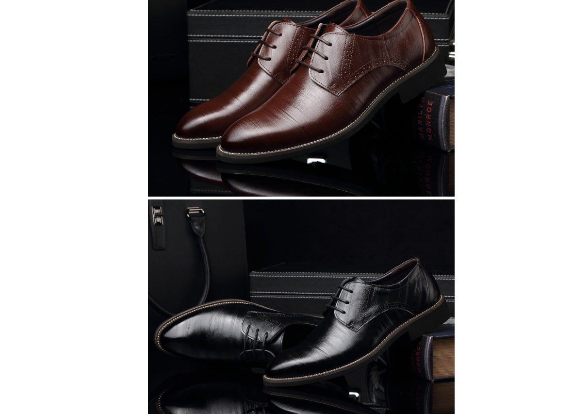 Men's Leather Shoes - Dress Business Casual Shoes With Durable Rubber Sole
