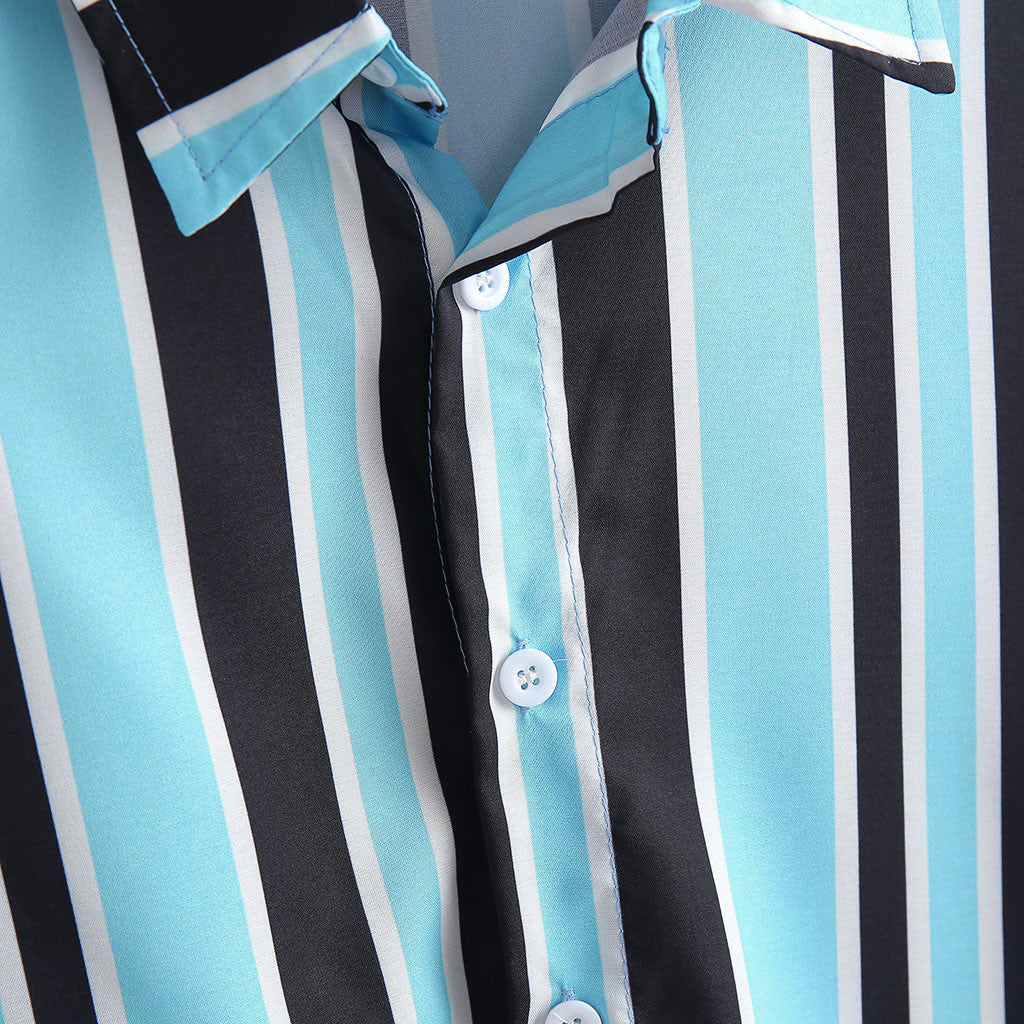 Men Stripe Shirts - Blue Polyester Casual Daily Wear, Relaxed Fit