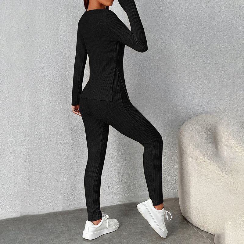 Ribbed Lounge Set – Women’s Casual Pajama Set With Elastic Waistband Comfort