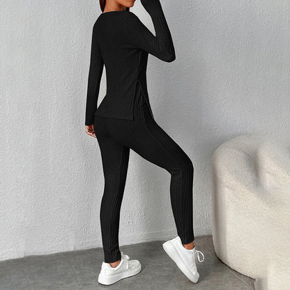 Ribbed Lounge Set – Women’s Casual Pajama Set With Elastic Waistband Comfort