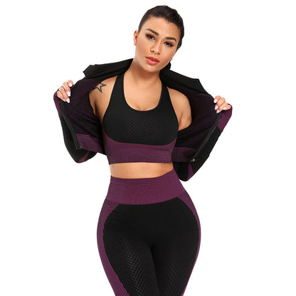 Female Yoga Sets - Long Sleeve Zipper Workout Jacket With Nylon Spandex