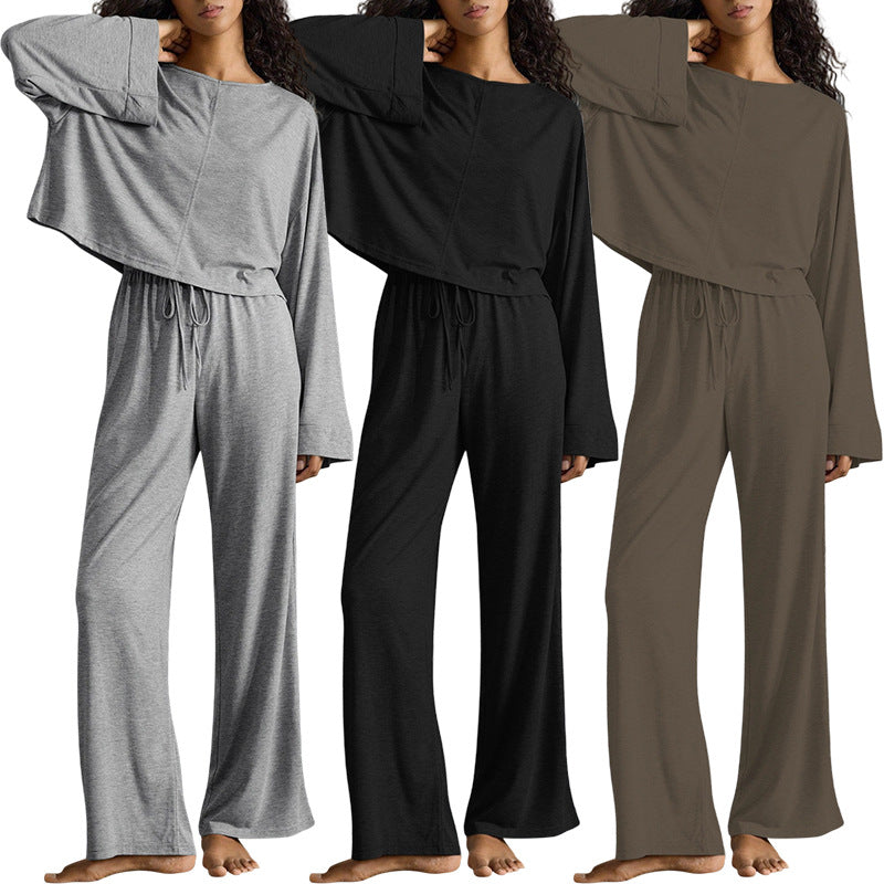 Batwing Sleeve Top Casual Homewear Suit – Comfortable Milk Silk Lounge Set
