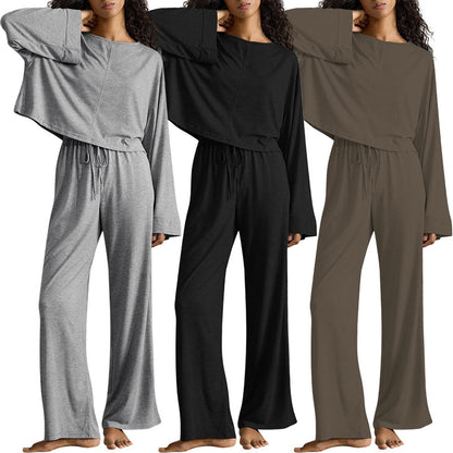 Batwing Sleeve Top Casual Homewear Suit – Comfortable Milk Silk Lounge Set