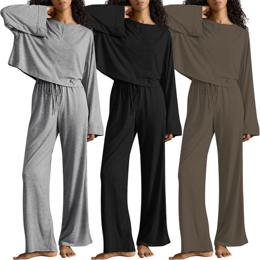 Batwing Sleeve Top Casual Homewear Suit – Comfortable Milk Silk Lounge Set