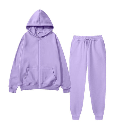 Lavender purple fleece zip-up hoodie and matching jogger sweatpants set