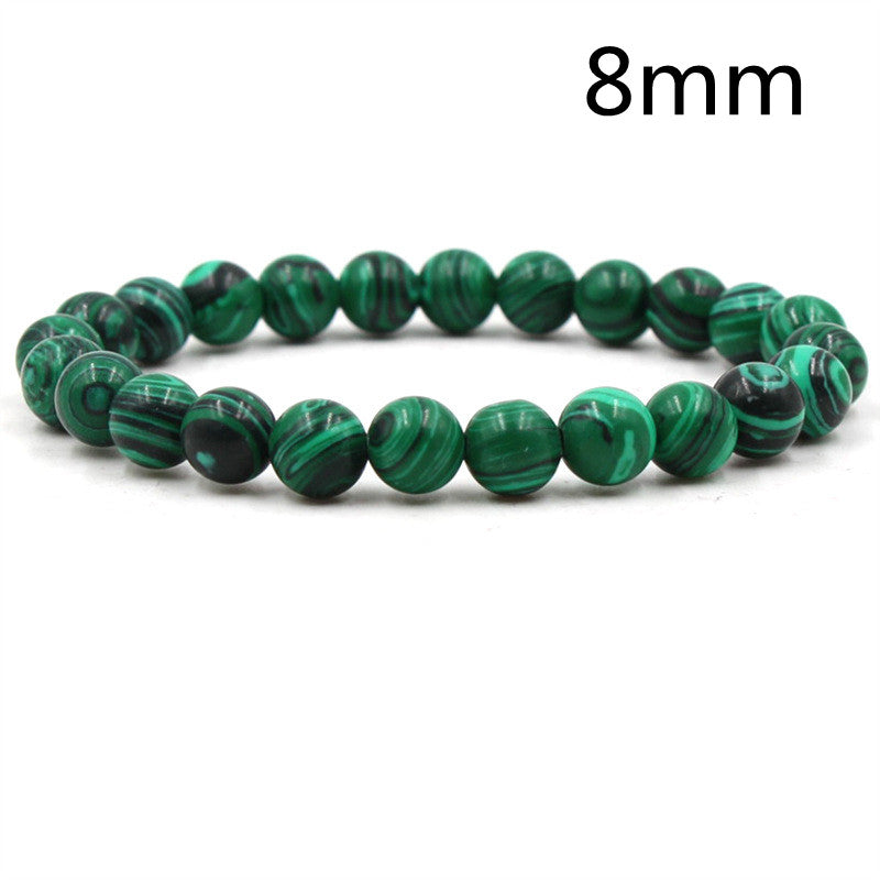 Malachite Bracelets - Elastic Strand Jewelry With Black Matte Green Beads