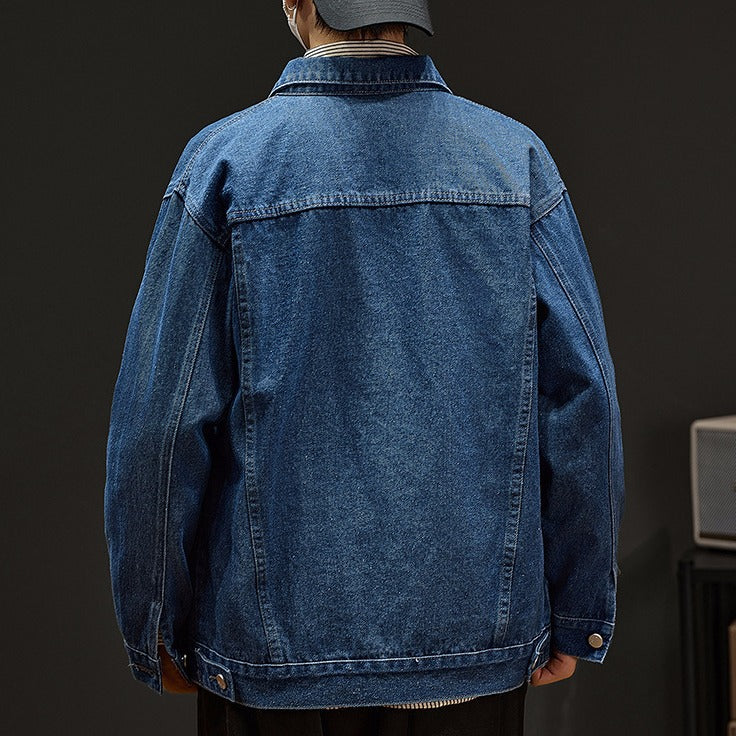Denim Jacket Men | Classic Blue Cotton Coat With Size Stick Pocket