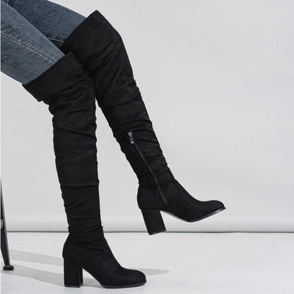 Women's High Heel Boots – Over The Knee Elastic Long Boots With Short Stout Heel