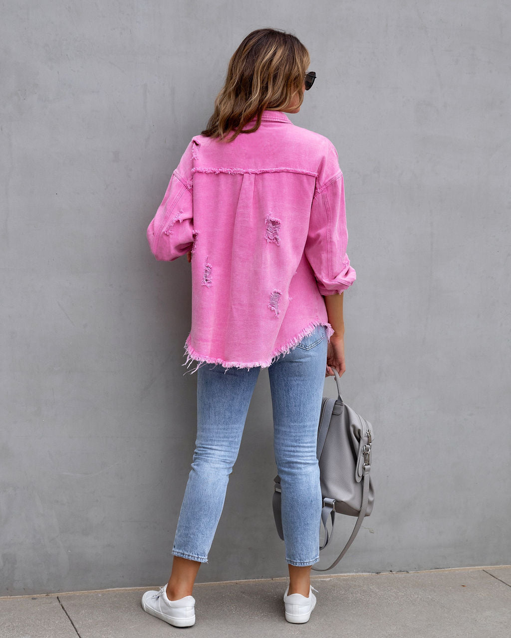 Ripped Shirt Jacket | Casual Womens Tops | Loose Fit Coat For Autumn Spring