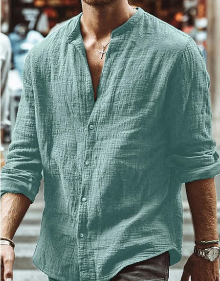 Men's Long Sleeve Shirt - Casual Button Front Solid Color Cotton Cardigan