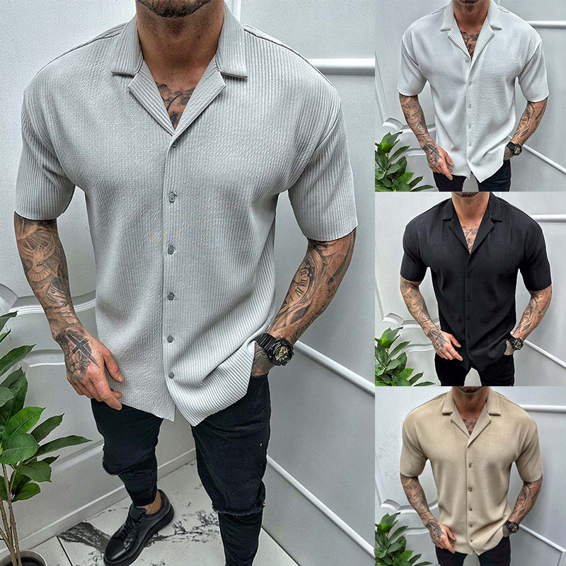 Men's Short Sleeve Cardigan - Lightweight Cotton Blend Shirt, Solid Color