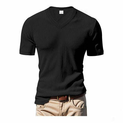 Loose Men's V-Neck Shirt - Casual Polyester Short Sleeve Pullover Tee for Summer