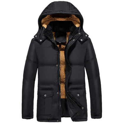 Velvet Padded Jacket Men’s Winter | Hooded Double Breasted Warm Coat