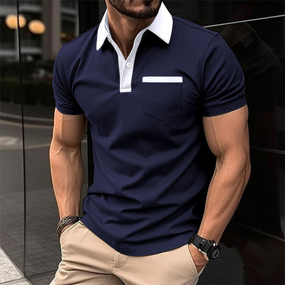 Slim Fit Polo Shirt - Men's Cotton Blend Short Sleeve Tee With Pocket Design