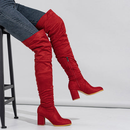 Women's High Heel Boots – Over The Knee Elastic Long Boots With Short Stout Heel