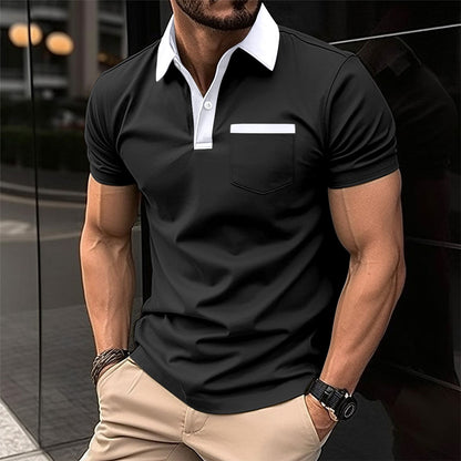Slim Fit Polo Shirt - Men's Cotton Blend Short Sleeve Tee With Pocket Design