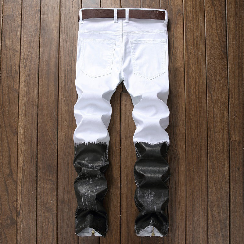 Men's Jeans - Straight Leg Cotton Denim Trousers With Zipper Fly