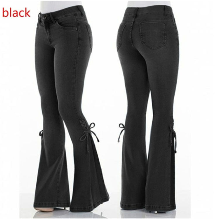 Mid Waisted Jeans - Stretch Denim Plus Size Ladies Trousers With Button Fly