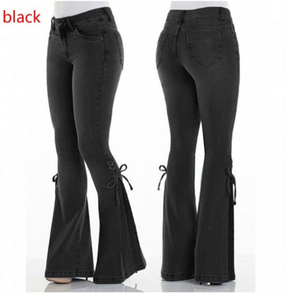 Mid Waisted Jeans - Stretch Denim Plus Size Ladies Trousers With Button Fly