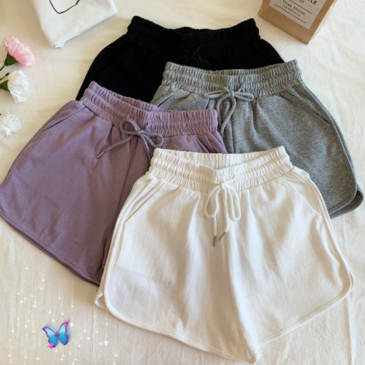 High Waist Shorts - Athletic Cotton Blend Wide Leg Shorts For Women