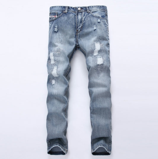 Ripped Jeans Pants | Men's Slim Fit Distressed Denim Joggers Light Blue Plus Size