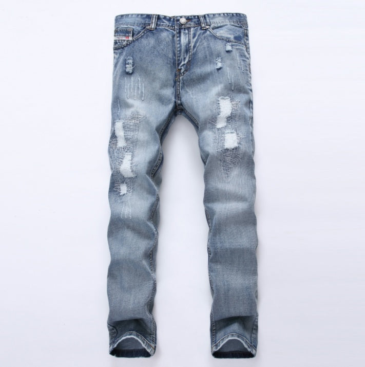 Ripped Jeans Pants | Men's Slim Fit Distressed Denim Joggers Light Blue Plus Size