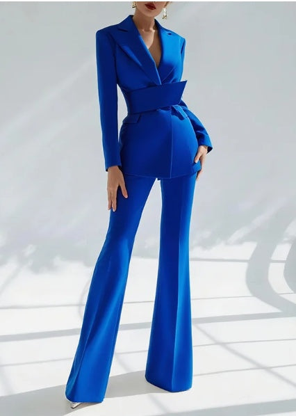 Blue Suede Suit - Vintage Two-Piece Outfit With Elegant Women's Blazer