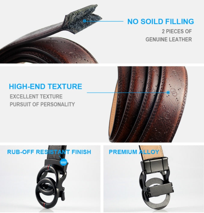 Automatic Leather Belt – Durable Two-Layer Cowhide Strap With Alloy Buckle