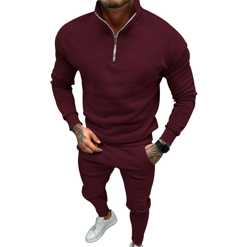 Men's Fleece Suit - Casual Solid Color Top & Trousers Set | Cotton Blend Winter Wear