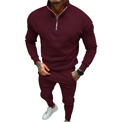Men's Fleece Suit - Casual Solid Color Top & Trousers Set | Cotton Blend Winter Wear