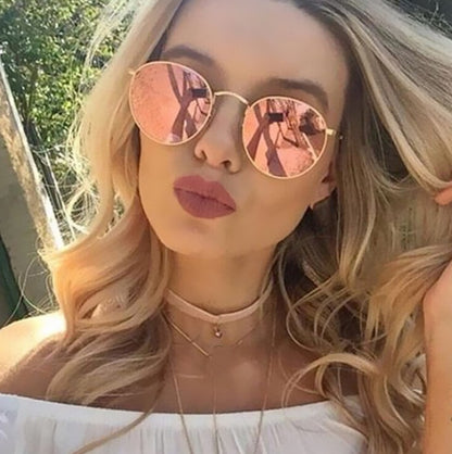 Women Retro Sunglasses | Metal Frame Eyewear | Classic Round Grey Lens Shades