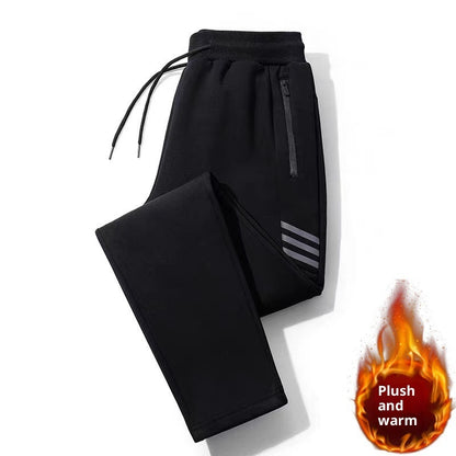 Black plush and warm jogger pants with zipper pocket and drawstring waist
