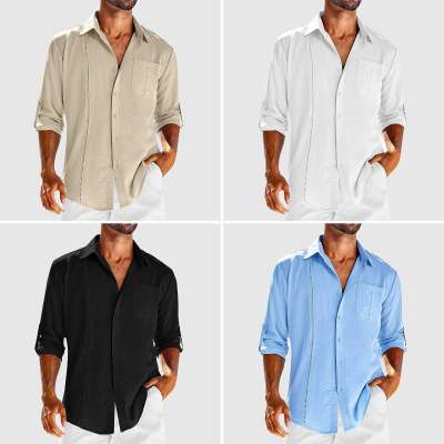 Long Sleeve Shirt With Pocket Lace Collar | Men's Casual Cotton Blend Polo