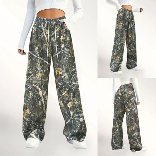 Camouflage Print Pants | Women's Casual Wide Leg Trousers With Elastic Waist