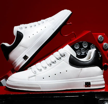 Men White Casual Shoes | Leather Soft Bottom Board Shoes With Rubber Sole