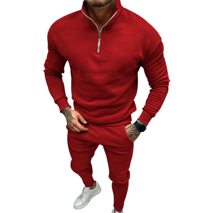 Men's Fleece Suit - Casual Solid Color Top & Trousers Set | Cotton Blend Winter Wear