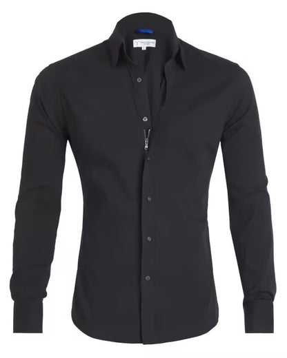 Long Sleeve Zipper Shirt | Slim Fit Cotton Men's Lapel Tops With Button Design