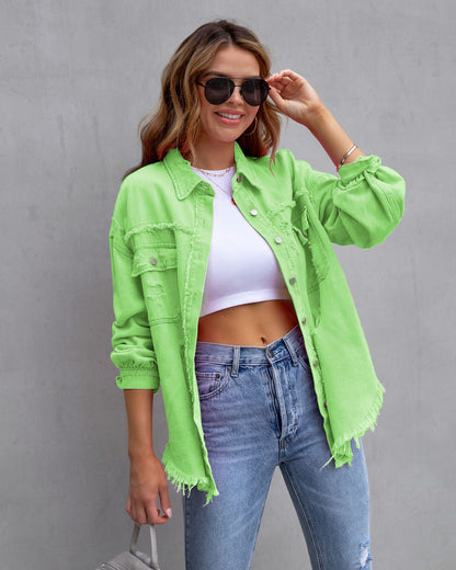 Ripped Shirt Jacket | Casual Womens Tops | Loose Fit Coat For Autumn Spring