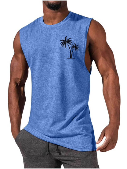 Men's Workout Tank Top - Summer Fitness Vest With Coconut Tree Embroidery