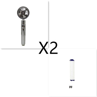 Set of two chrome shower heads with water outlet and separate white PP water filter cartridge