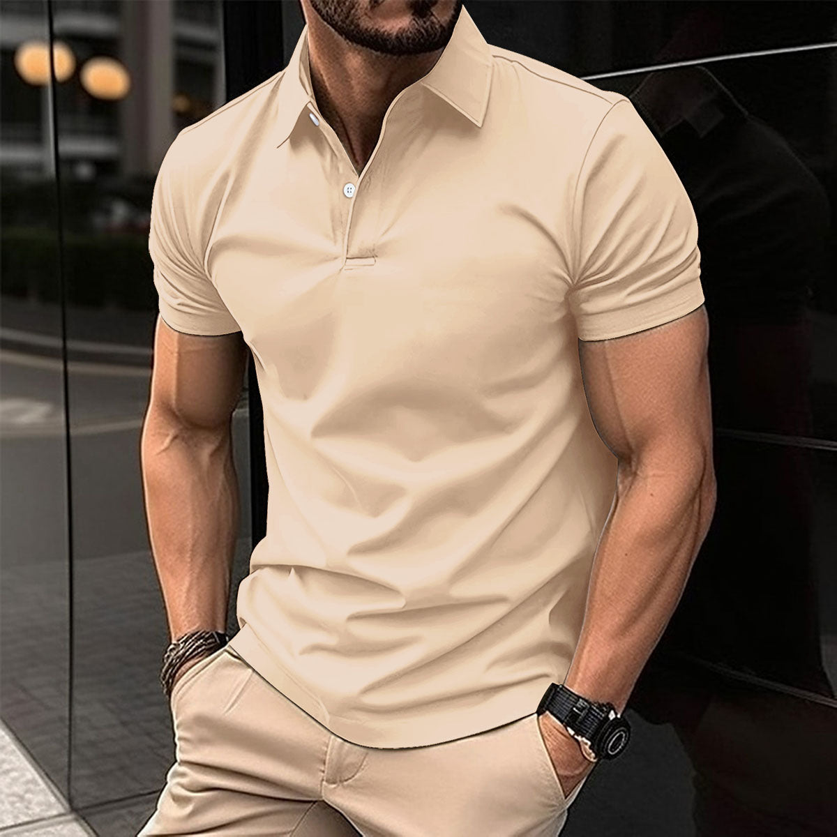 Men's Polo Shirt Summer Short Sleeve | Solid Color Button Lapel Top