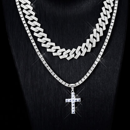 Cross Pendant Necklace | Cuban Link Chain Iced Out Rhinestone Jewelry For Men & Women