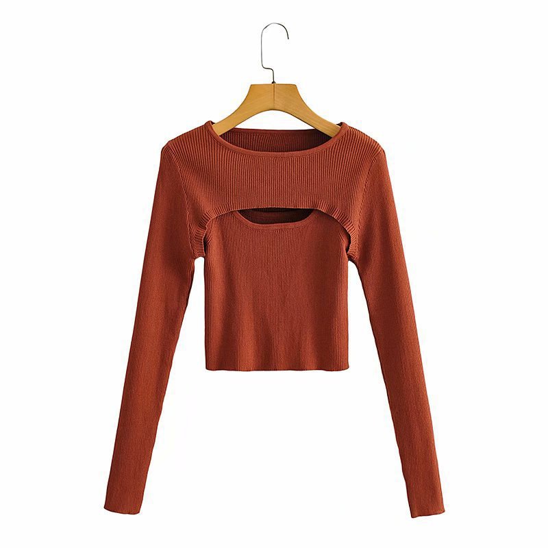 Women's Solid Color Versatile Slim Layering Short Long Sleeve Knit Sweater