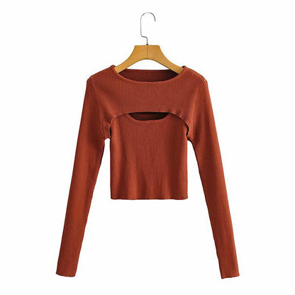 Women's Solid Color Versatile Slim Layering Short Long Sleeve Knit Sweater